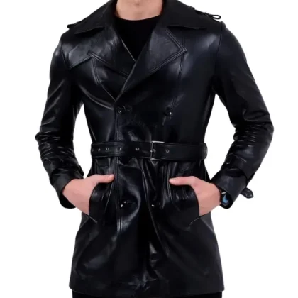 Kaiser Black Leather Coat