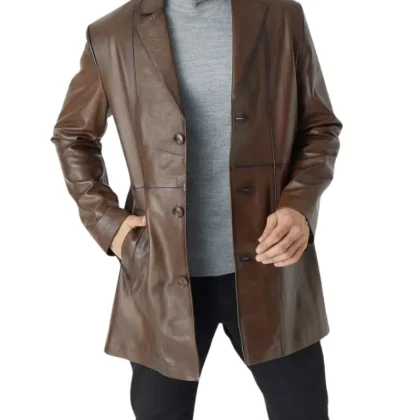 Ocaso Brown Leather Trench Coat