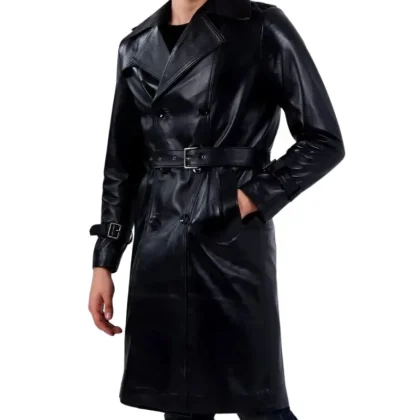 Rebelde Black Leather Trench Coat