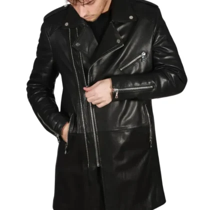 Unico Black Leather Trench Coat