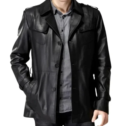 Cesar Black Leather Coat