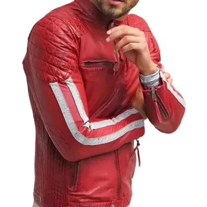 Forte Red Leather Biker Jacket