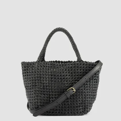 VICKY 001 - Black Leather Handle Bag