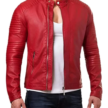 Bravura Red Leather Biker Jacket