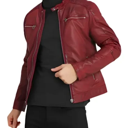 Vento Maroon Leather Biker Jacket