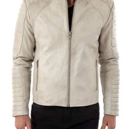 Fiamma Vintage White Leather Biker Jacket
