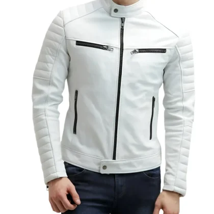 Torino White Leather Biker Jacket