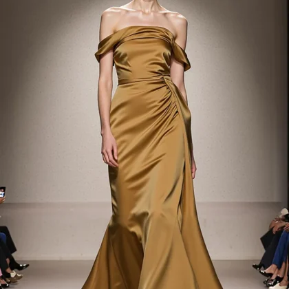 Yellow Off The Shoulder Satin Mermaid Evening Dress