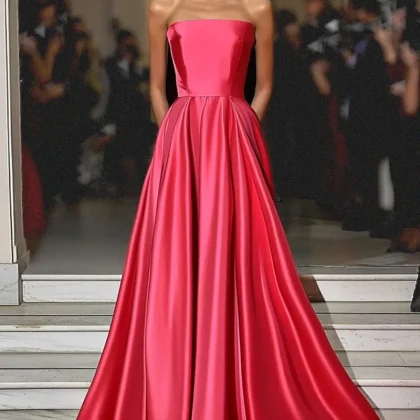 Watermelon A Line Satin Strapless Gala Dress