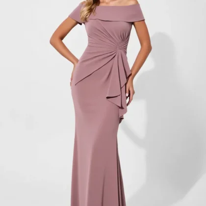 Vintage Mauve Off The Shoulder Sheath Long Formal Dress