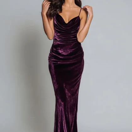 Velvet Sheath Spaghetti Straps Plum Holiday Party Dress