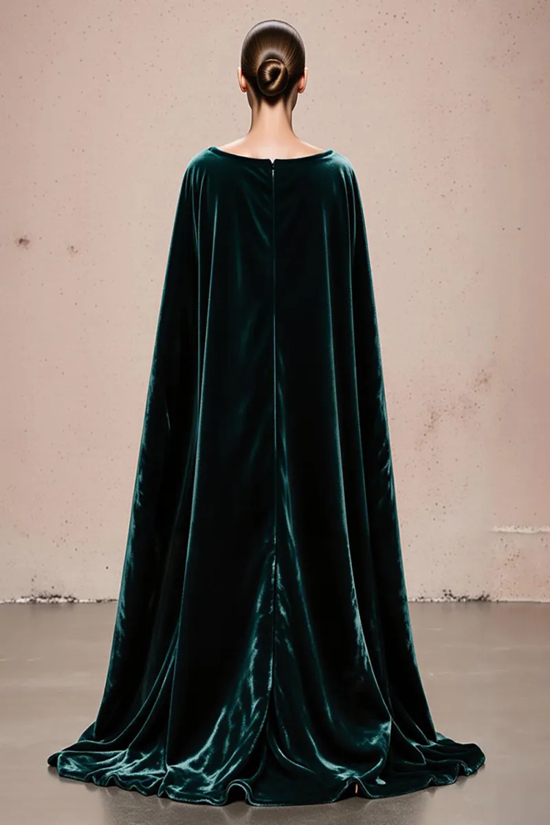 Velvet Dark Green Maxi Evening Dress with Cloak - Image 2