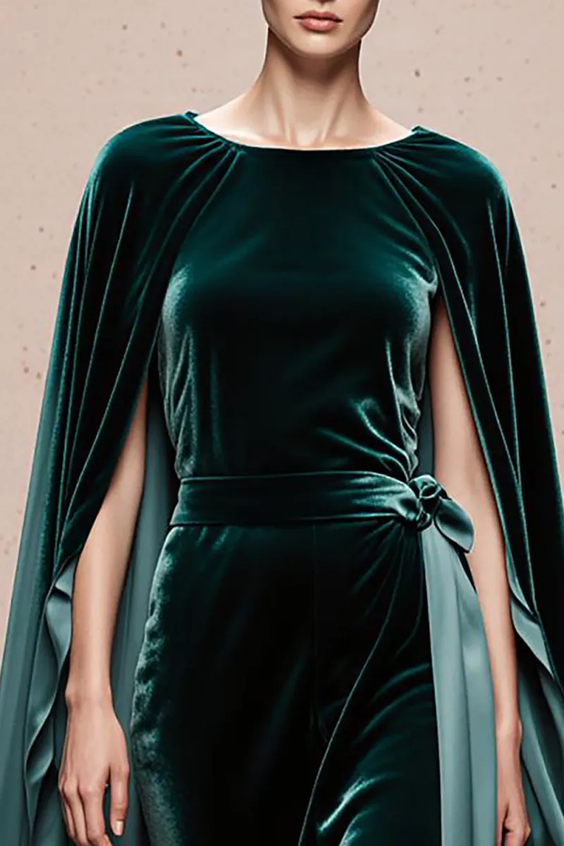 Velvet Dark Green Maxi Evening Dress with Cloak - Image 3