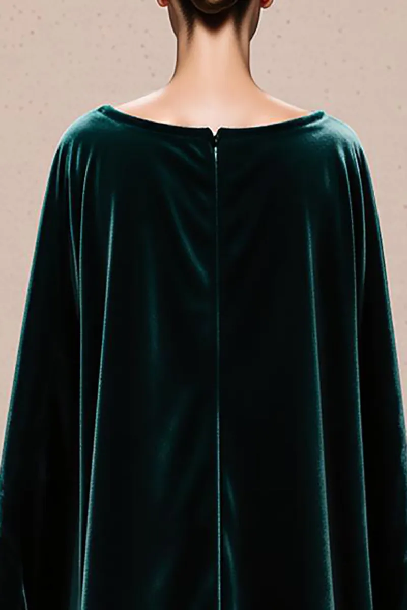 Velvet Dark Green Maxi Evening Dress with Cloak - Image 4