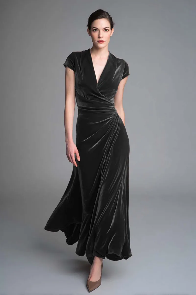Velvet Caramel V-Neck Sheath Formal Dress - Image 3