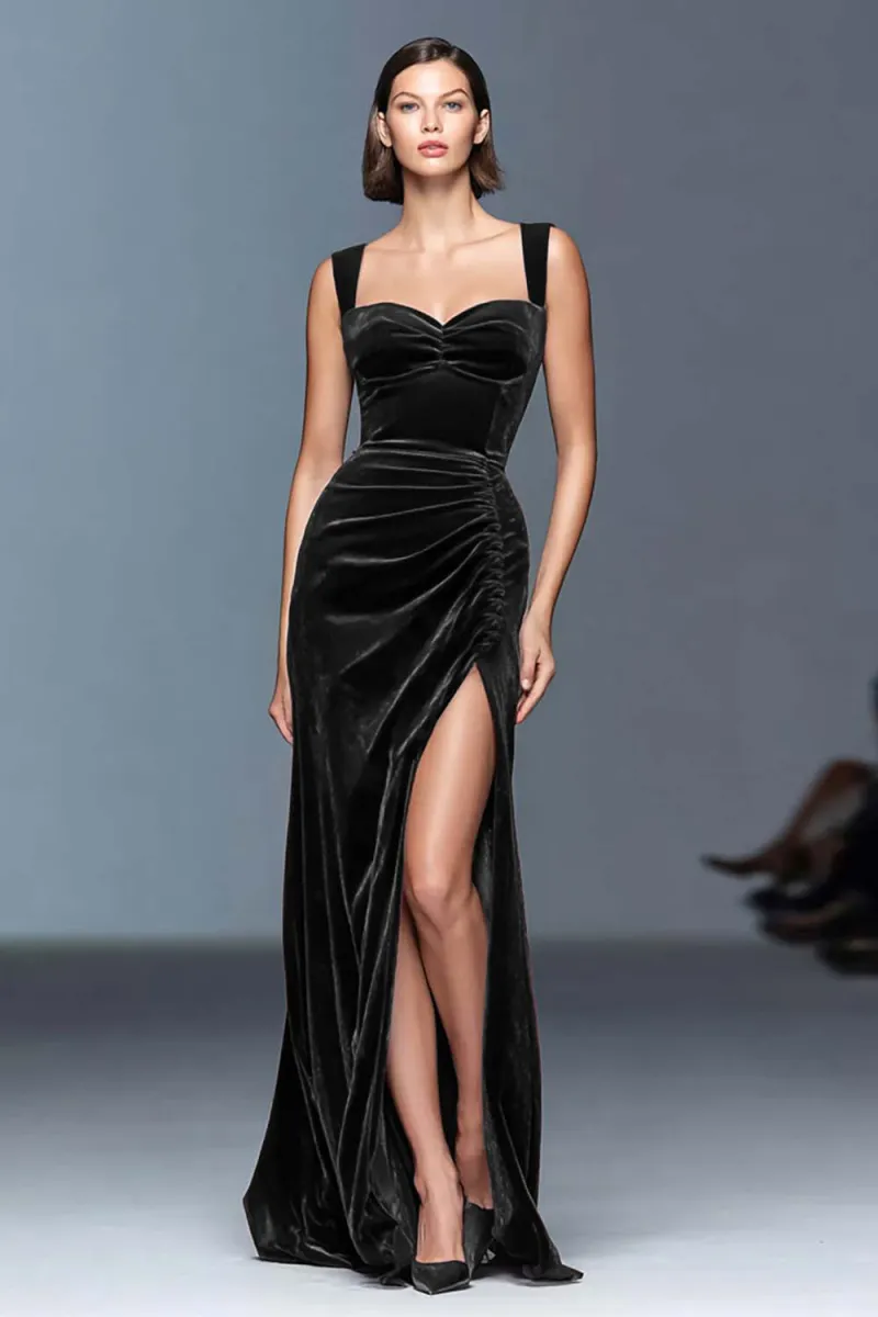Velvet Burgundy Sheath Formal Dress with Slit - Image 4