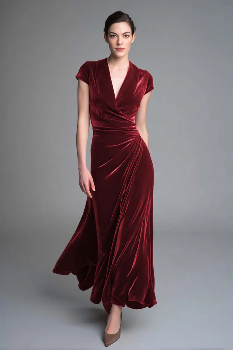 Velvet Caramel V-Neck Sheath Formal Dress - Image 4
