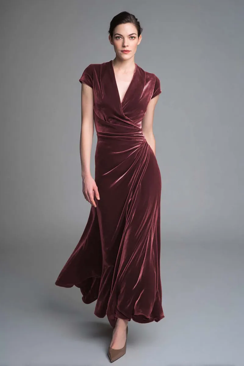 Velvet Caramel V-Neck Sheath Formal Dress - Image 5