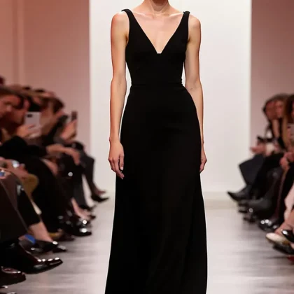 Black V-Neck A-Line Evening Dress