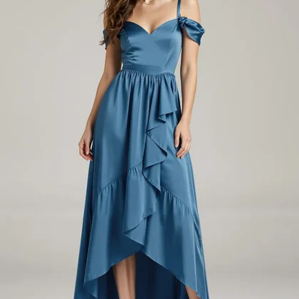 Twilight Cold Shoulder High-Low A-Line Ruffled Formal Dress