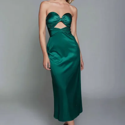 Dark Green Sweetheart Cut Out Sheath Midi Formal Dress
