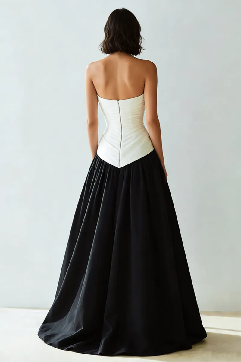 Black and White Sweetheart Ruched A-Line Formal Dress - Image 2
