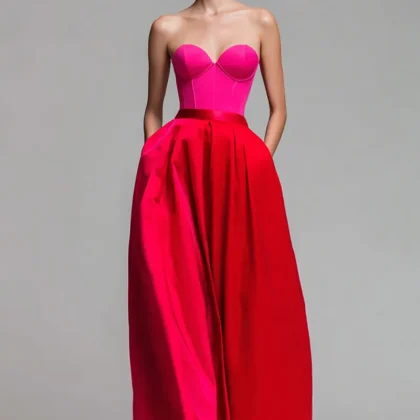 Sweetheart A-Line Corset Formal Dress in Red and Fuchsia